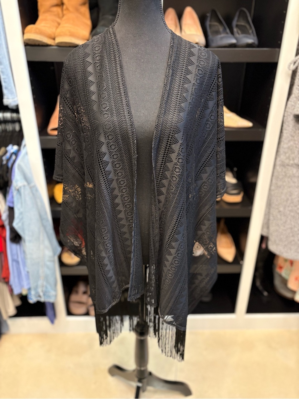 Black Crochet Fringe Swim Cover Up